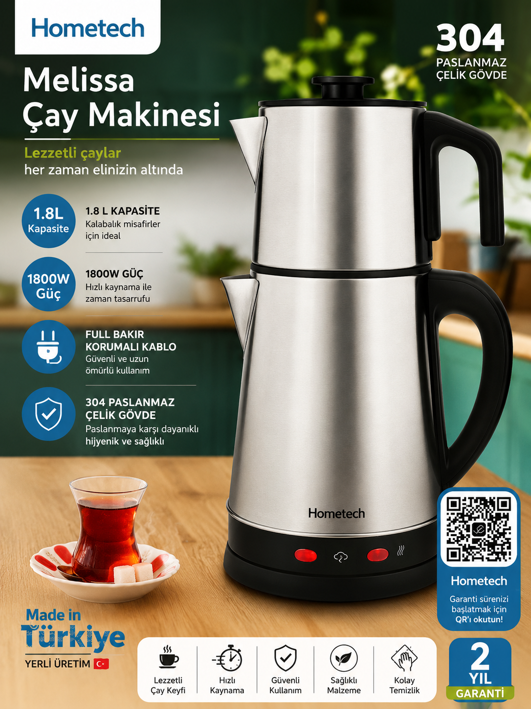 HOMETECH Elektrikli Çaycı | Otomatik Çay Makinesi görsel 2