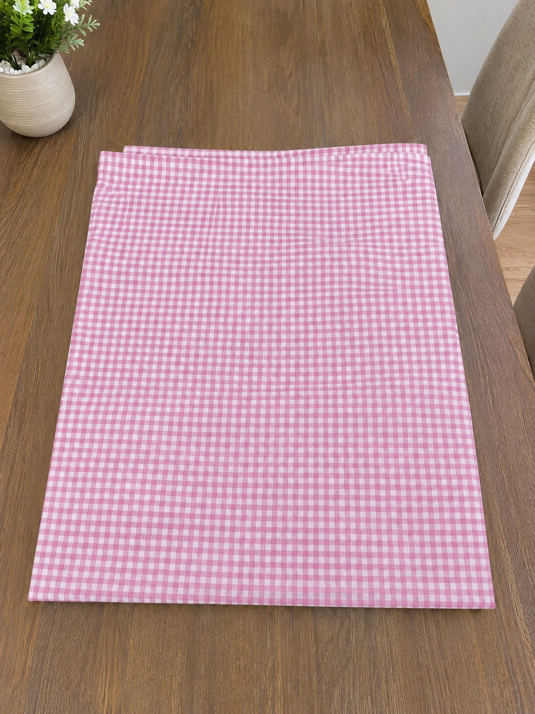 Pötikareli Pembe Keten Masa Örtüsü Sofra Bezi görsel 1