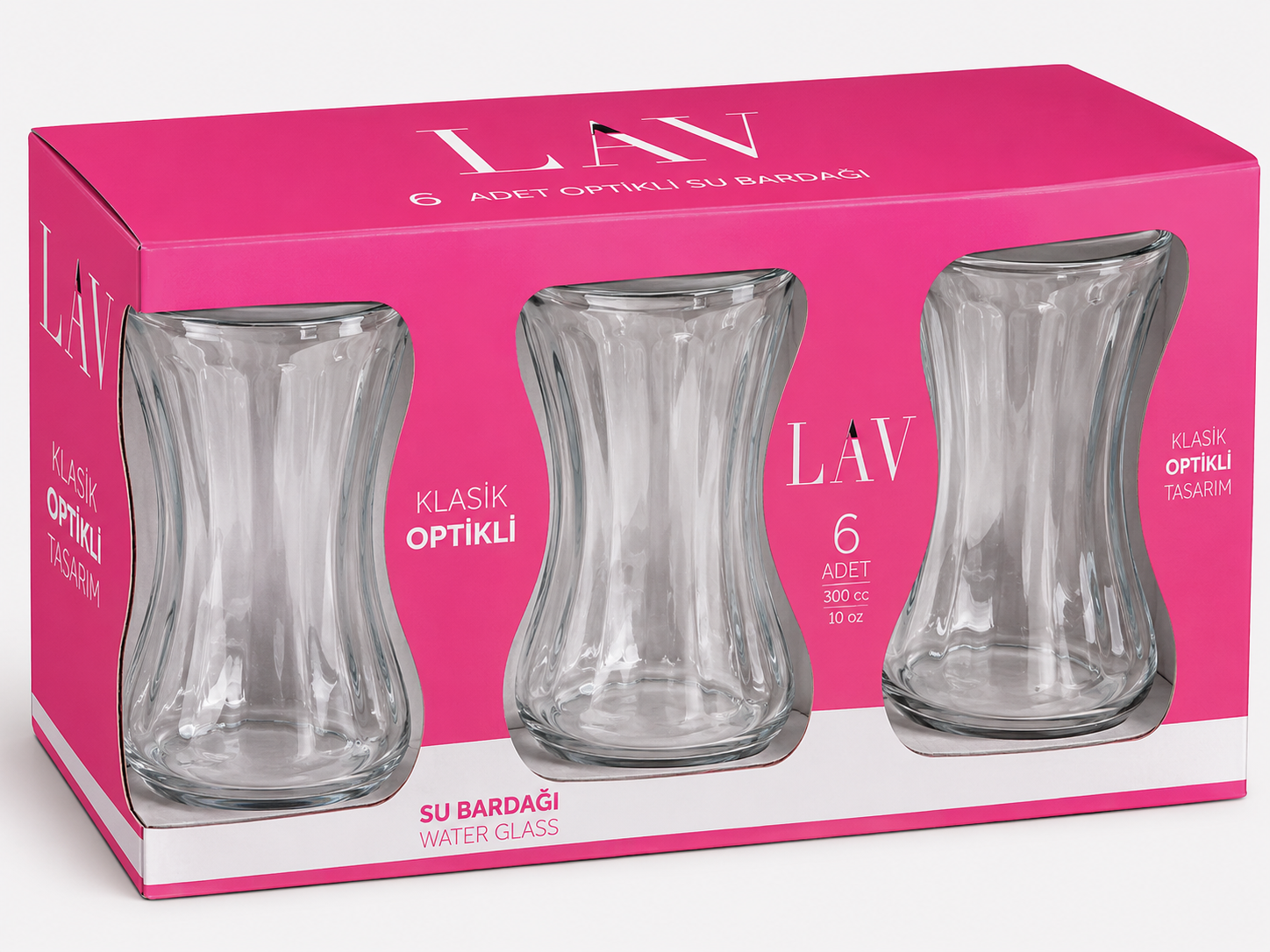 LAV KLASİK Optik 6’lı Çay Bardağı | Cam, Su, Meşrubat ve İçecek Bardakları görsel 1