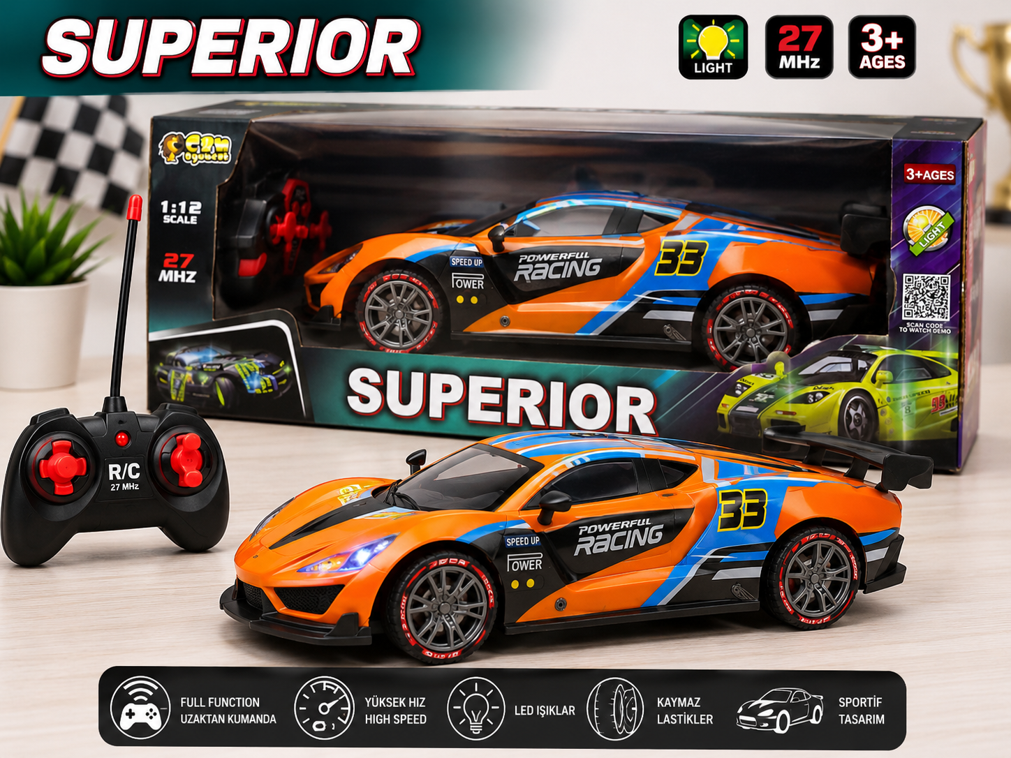SUPERİOR 1:22 Ölçek 2.4 Ghz Özel Kumandalı 4 Çeker Full Fonksiyon Işıklı 25 km Hızlı Drift RC Araba görsel 1