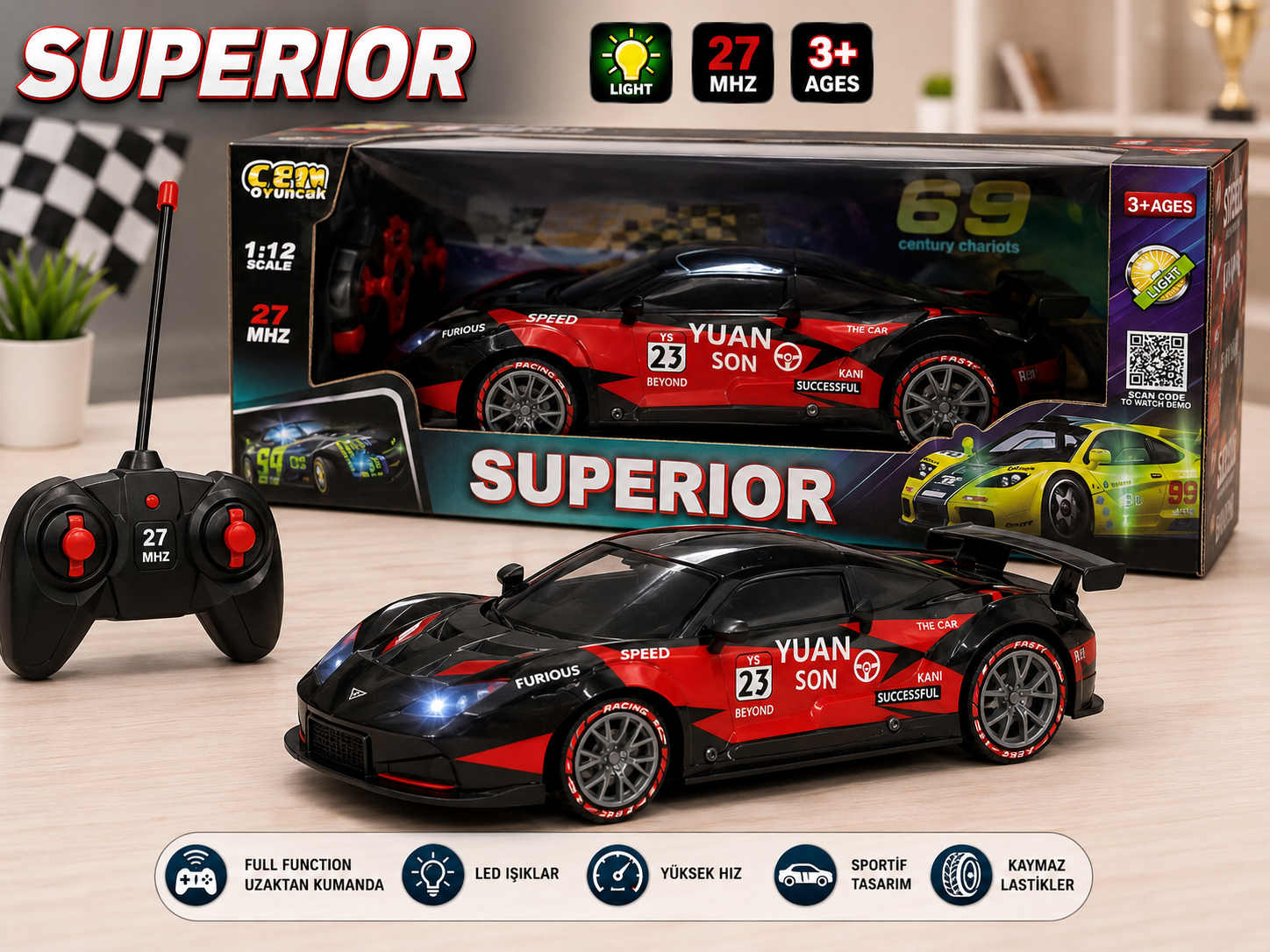 SUPERİOR 1:22 Ölçek 2.4 Ghz Özel Kumandalı 4 Çeker Full Fonksiyon Işıklı 25 km Hızlı Drift RC Araba görsel 1