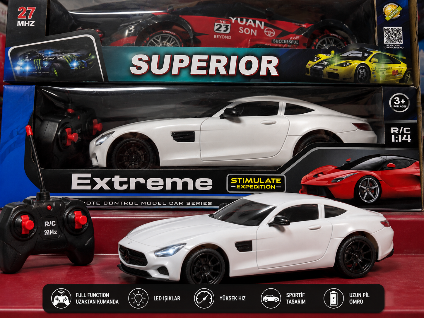 SUPERİOR 1:22 Ölçek 2.4 Ghz Özel Kumandalı 4 Çeker Full Fonksiyon Işıklı 25 km Hızlı Drift RC Araba görsel 1